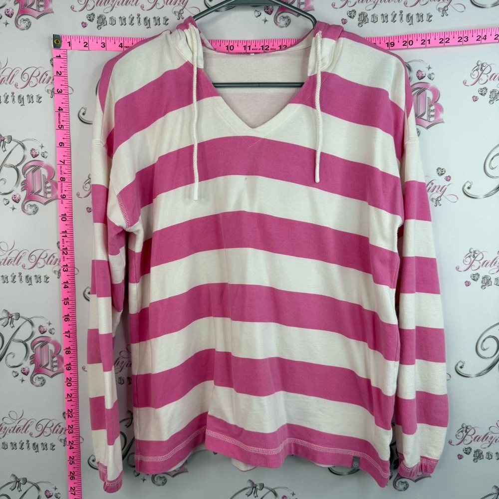 Pullover hoodie sweater candy stripes Pink and White Striped Hooded Pullover